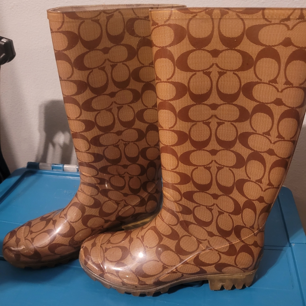 Coach Brown Signature Logo Rain Boots - Women's